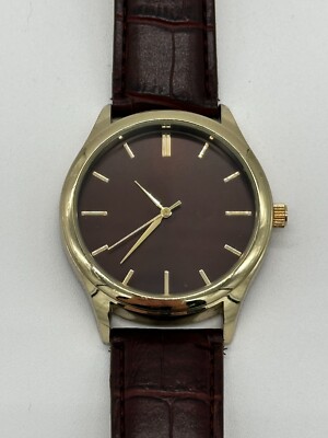 FMD Gold Toned Brown Round Face Watch Buckle Band Minimal Style FMDPU023