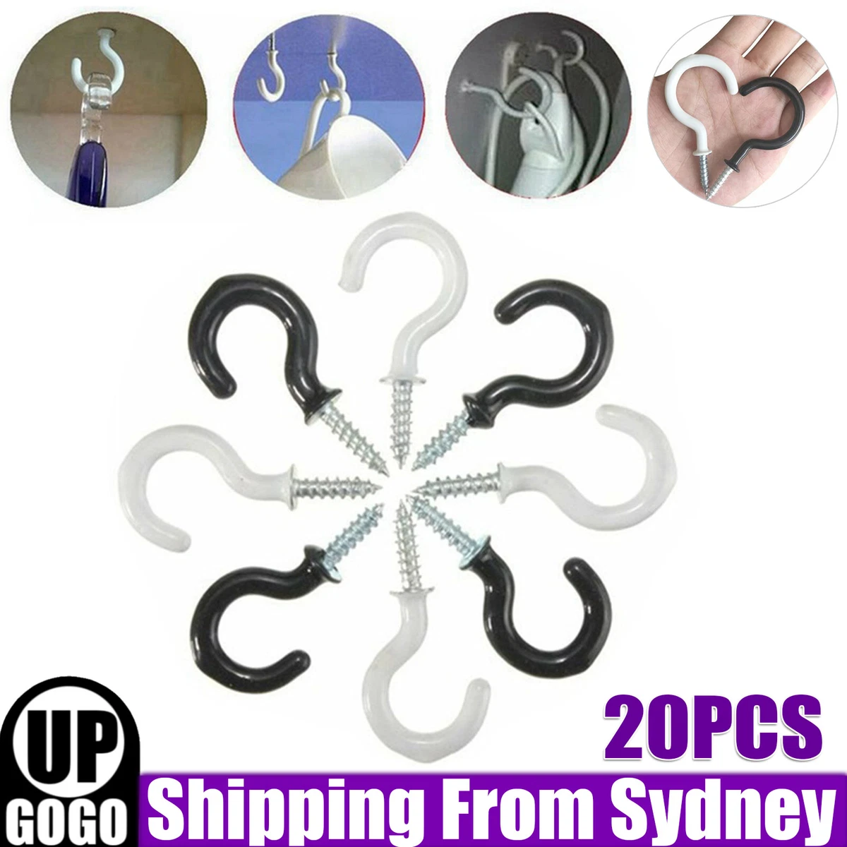 20PCS 22MM PVC COATED Metal Screw In Cup Hooks White Hanging Hat Plant Hanger AU