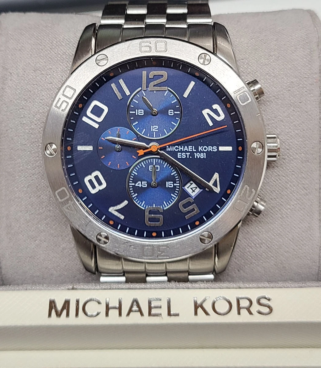 Michael Kors Mens Chronograph Blue Dial Stainless Steel Watch