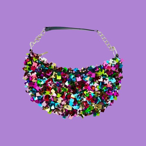 VINTAGE Y2K ATOMIC STARBURST RETRO BEAD SEQUIN MOON PURSE HAND BAG EXC GLAM MOD - Picture 6 of 9