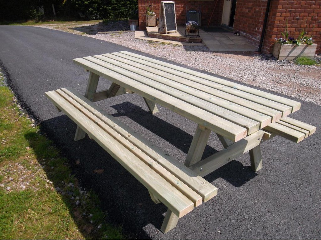 7FT PICNIC BENCH EXTRA HEAVY DUTY REDWOOD (WIDE SEAT) GARDEN TABLE eBay