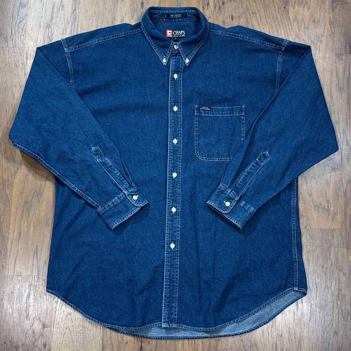 Vintage Chaps Ralph Lauren Shirt Mens XL Blue Denim Oversized