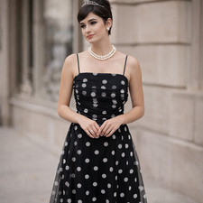 Vtg Eliza J Dress Womens 12 Polka Dot Tulle Retro 50's Classy NY USA