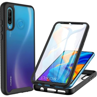 Schwarze 360 Grad Schutzhülle mit Eingebautem Displayschutz für Huawei P30 Lite