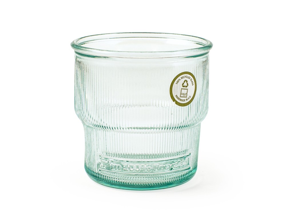 H&H Ribbed Glass Cup 100% Recycled Stackable Cl 32