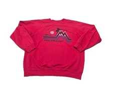Vintage 80s 90s Hanes Hot Pink Ski Vail Colorado Sweater Unisex Medium USA MADE