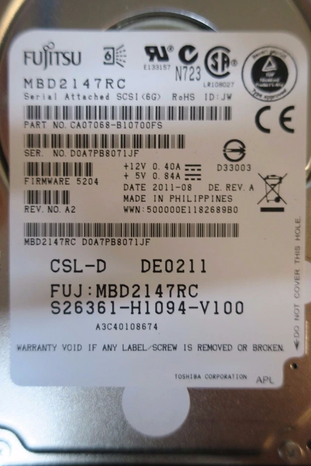 FUJITSU Primergy 146GB SAS 2.5" 10k 6GBps HDD S26361-H1094-V100 A3C40108674 - Image 3 of 3