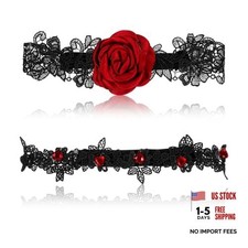 2 Pcs Rose Wedding Garters for Bride, Floral Lace Thigh Garter with Red