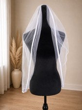 White Net Tulle Fingertip Length Wedding Veil