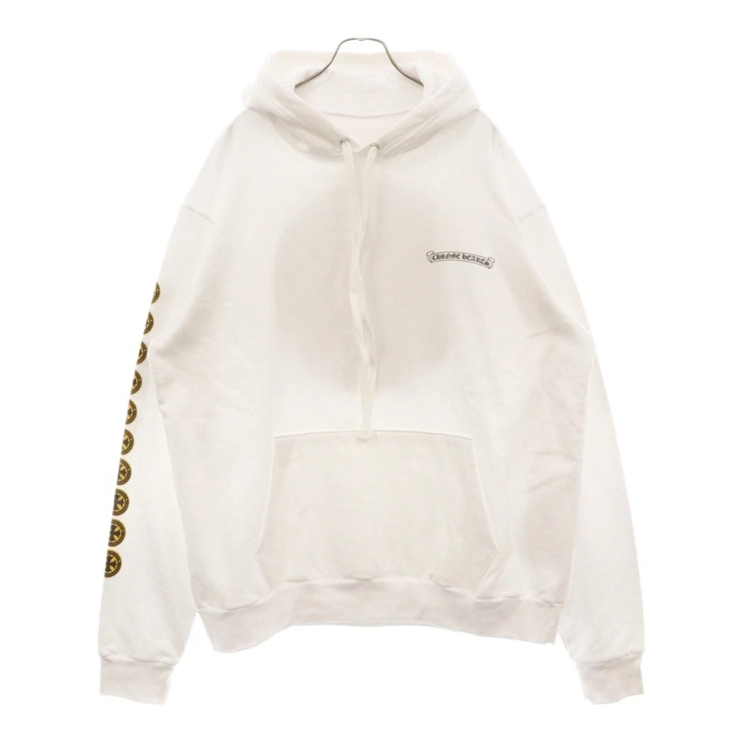 CHROME HEARTS Borsa CH Plus Stampa Pullover Felpa con Cappuccio Bianco Usato9546afb59f74c40d