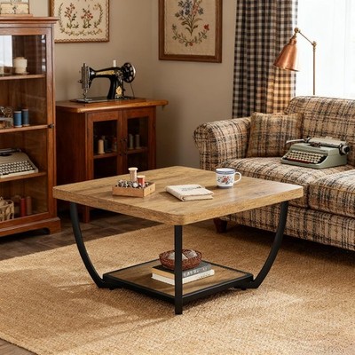 31.5'' Square Coffee Table with Storage,2-Tier Accent Center Table for LivingRoom