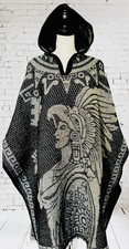 Mexican PONCHO Calendario Azteca With Hoodie SIZE FITS All Sarape Double Sided