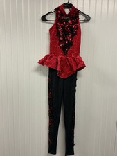 Weissman Red Dance Costume Streak Lace Unitard Style Now That I Know Teens Lg
