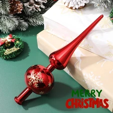 Vintage Red Finial Christmas Tree Topper | 9" Gold Snowflake Small Tree Ornament