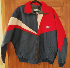 MINT 90s Style Ford Racing Puffer Jacket Mens XL Red White Navy Coat Made in USA