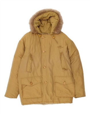 BOMBOOGIE Mens Hooded Parka Jacket UK 38 Medium Brown Nylon BW01