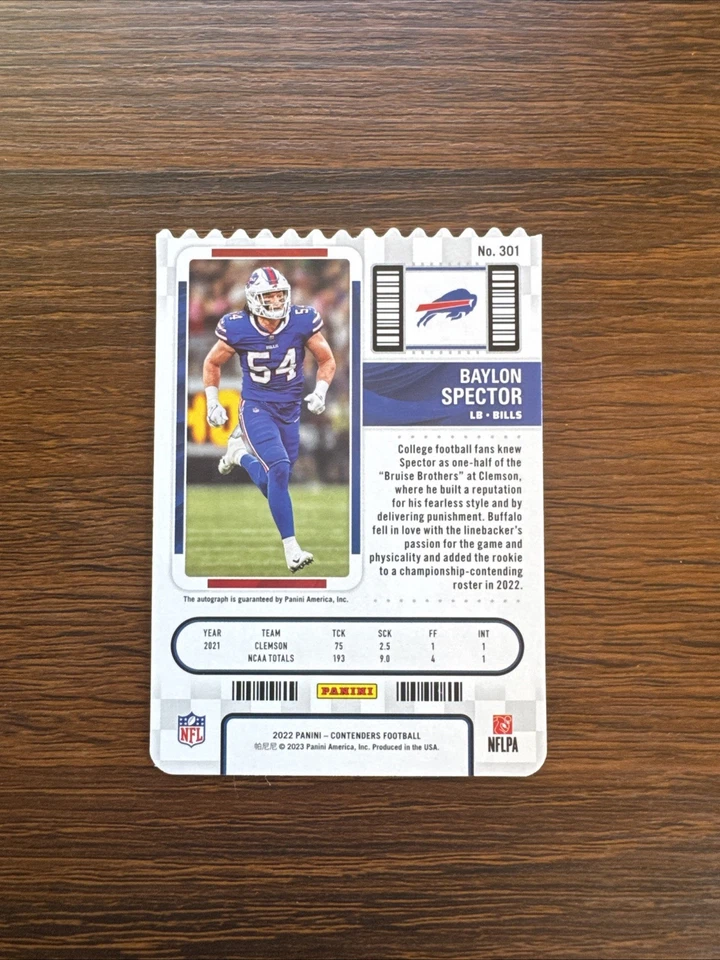 2022 Contenders - BAYLON SPECTOR - Rookie Ticket Stub /54 - RC Auto - Bills - Image 2 of 2