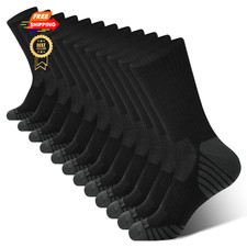 BAMBOO COOL Men's Crew Socks Athletic Moisture Wicking Running Large, Black 6