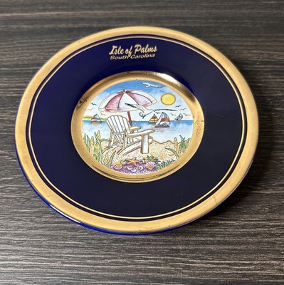 Original Chokin Art Isle Of Palms SC Decorative Plate- Beach Collectible Gold