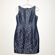 Ann Taylor Metallic Sheath Cocktail Dress Animal Print Black Wool Blend 4 Petite