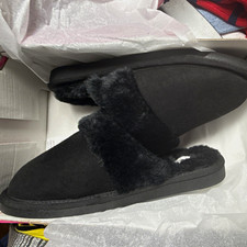 Corkys Snooze Women s Black Faux Suede Slip-On Slippers Faux Fur Lined Sz 9