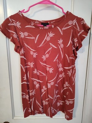 Brick Color Blouse with Pineapple Print Women's Large Soft Material