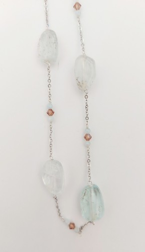 Collana in argento 925 con acquamarina naturale grezza e cristallo mocha mouse - Foto 5 di 5
