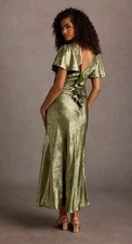 Azazie Gold Leaf Plunging Maxi Dress Size 4 Womens