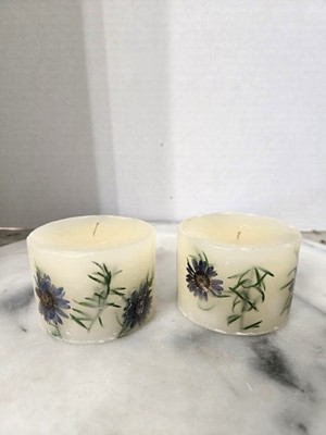 ROSY RINGS VTG SMALL SET OF 2 EMBED PILLAR CANDLE 2.5X2'' NEW NO TAG