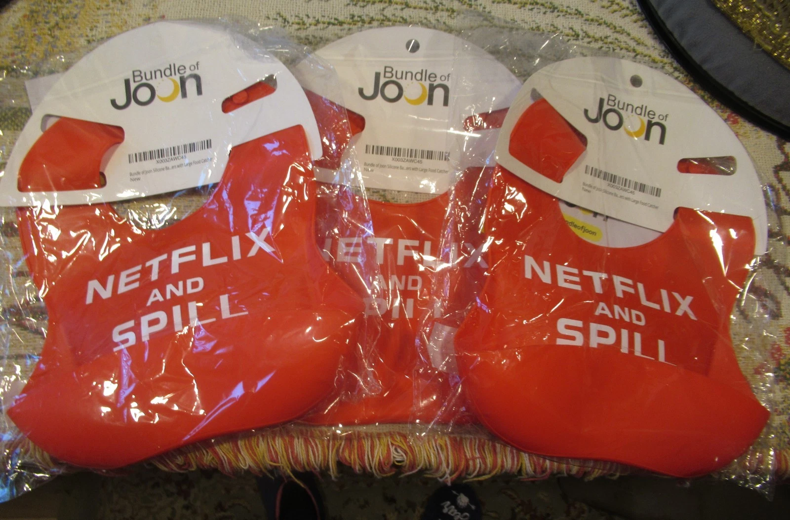 LOT OF 3 Netflix And Spill Bib Bundle Of Joon Red Spill Bib