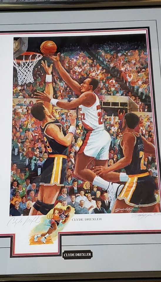 Clyde Drexler Signed Basketball Framed Lithograph AP 16/100 LE - Image 2 of 4