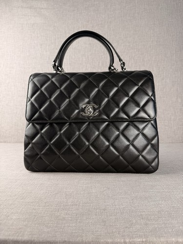 Excellent Chanel Trendy CC Black Lambskin with Silver Hardware In Large Size