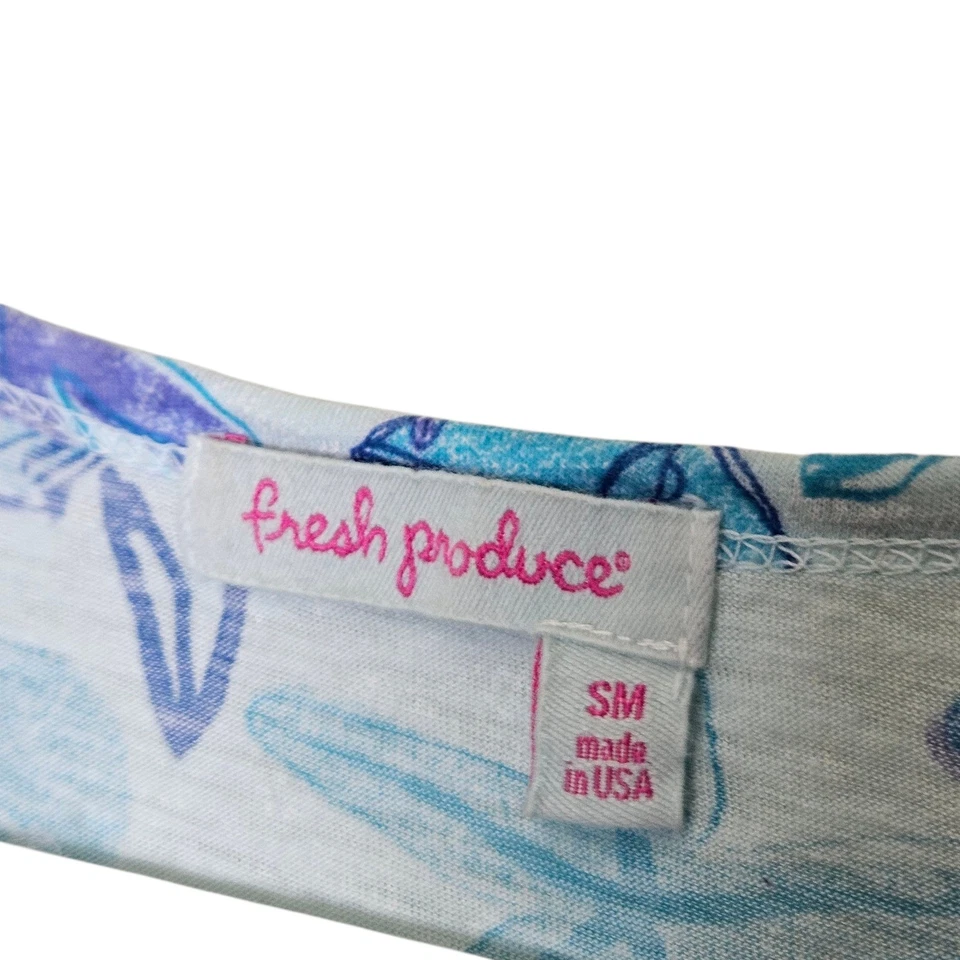 Fresh Produce Women's S/M Blue Sea Life Print V Neck Short Sleeve Top Cotton USA - Image 3 of 4