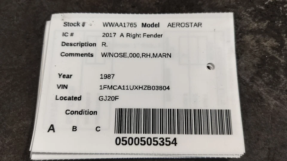 Passenger Right Fender Fits 86-87 AEROSTAR 984207 Foto 2 de 2