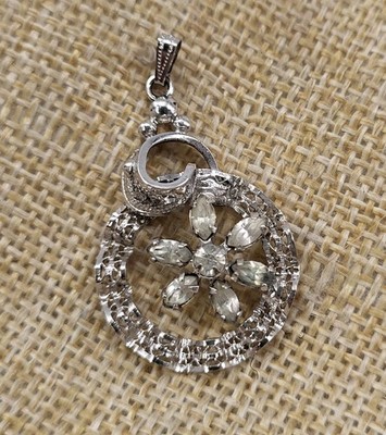 Vintage Am Lee Filigree Spiral Swirl Sterling Silver Rhinestone Pendant Charm