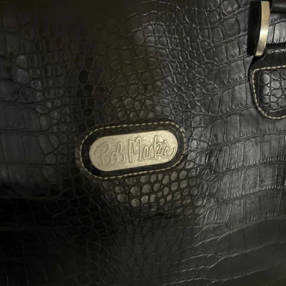 Bolso de Mano Bob Mackie Grande Imitación Cuero de Cocodrilo Negro Bolso de Viaje Foto 4 de 4