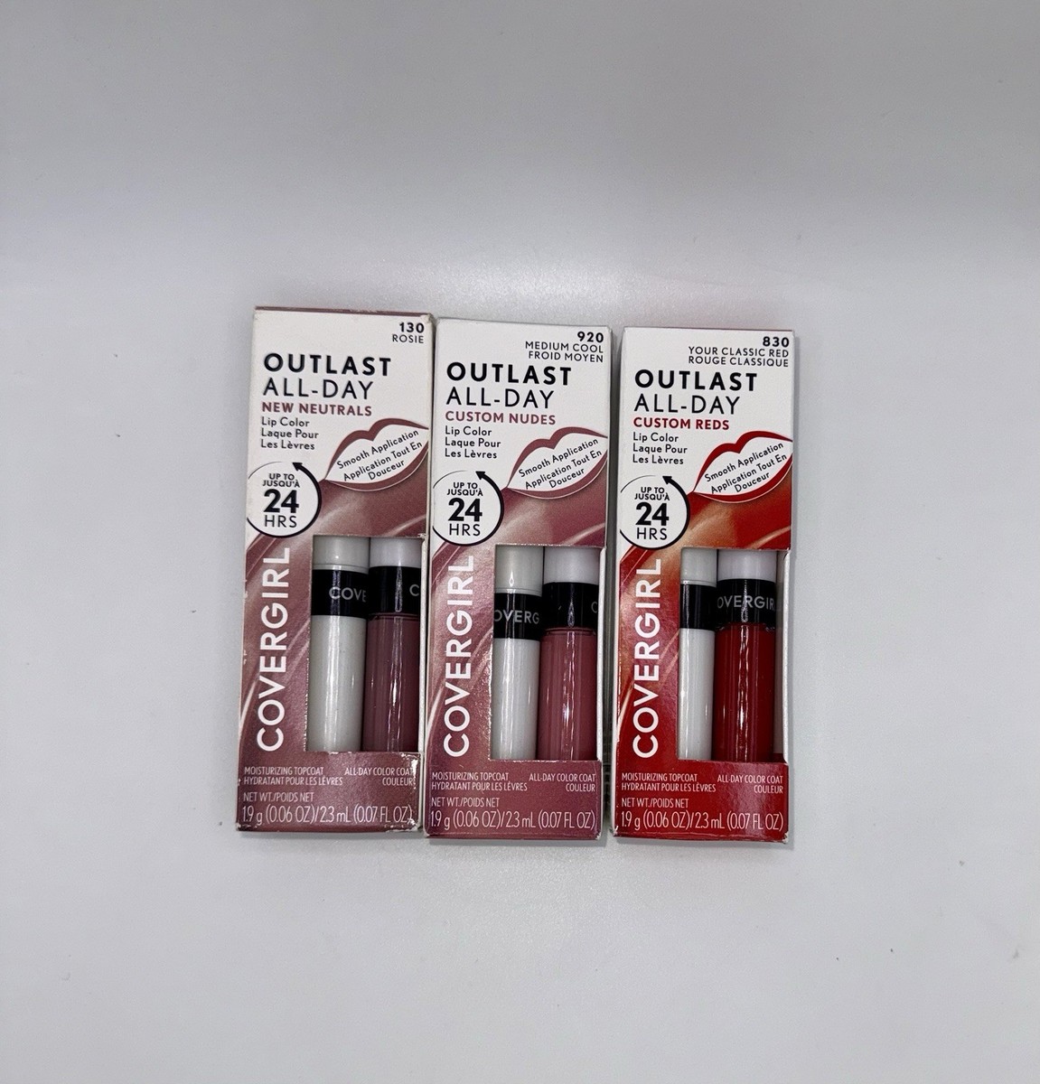Lot of 3 COVERGIRL Outlast All-Day Lip Color 24-Hour Wear Lip Sets