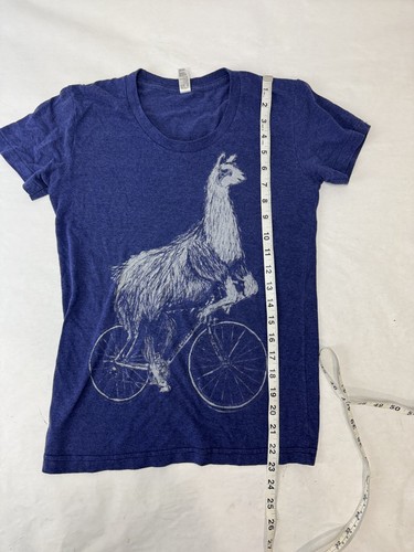 Llama Bicycle T Shirt American Apparel Crew Neck Unisex Cotton Funny Blue Small - Picture 3 of 7