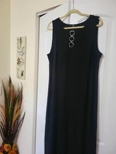 MSK Black trapeze stretchy  dress with silver metal ring accents on neckline 3x