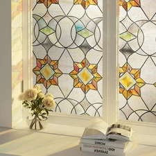 3D Stained Glass Window Film - Static Cling Privacy Protection & UV Blocking,...