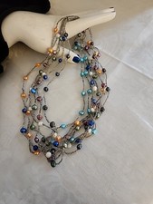 Vintage 7 Strand Multicolor Freshwater Pearl & Glass Bead Statement 17" Necklace