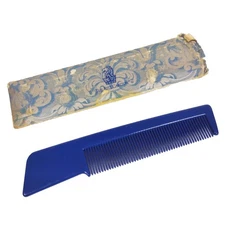 VTG The Ritz Carlton Logo Plastic Travel Flat Hair Comb Collectible Blue