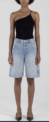 Etica Long Wide Denim Shorts Grainger Jorts Women 27 Blue Utility City Organic