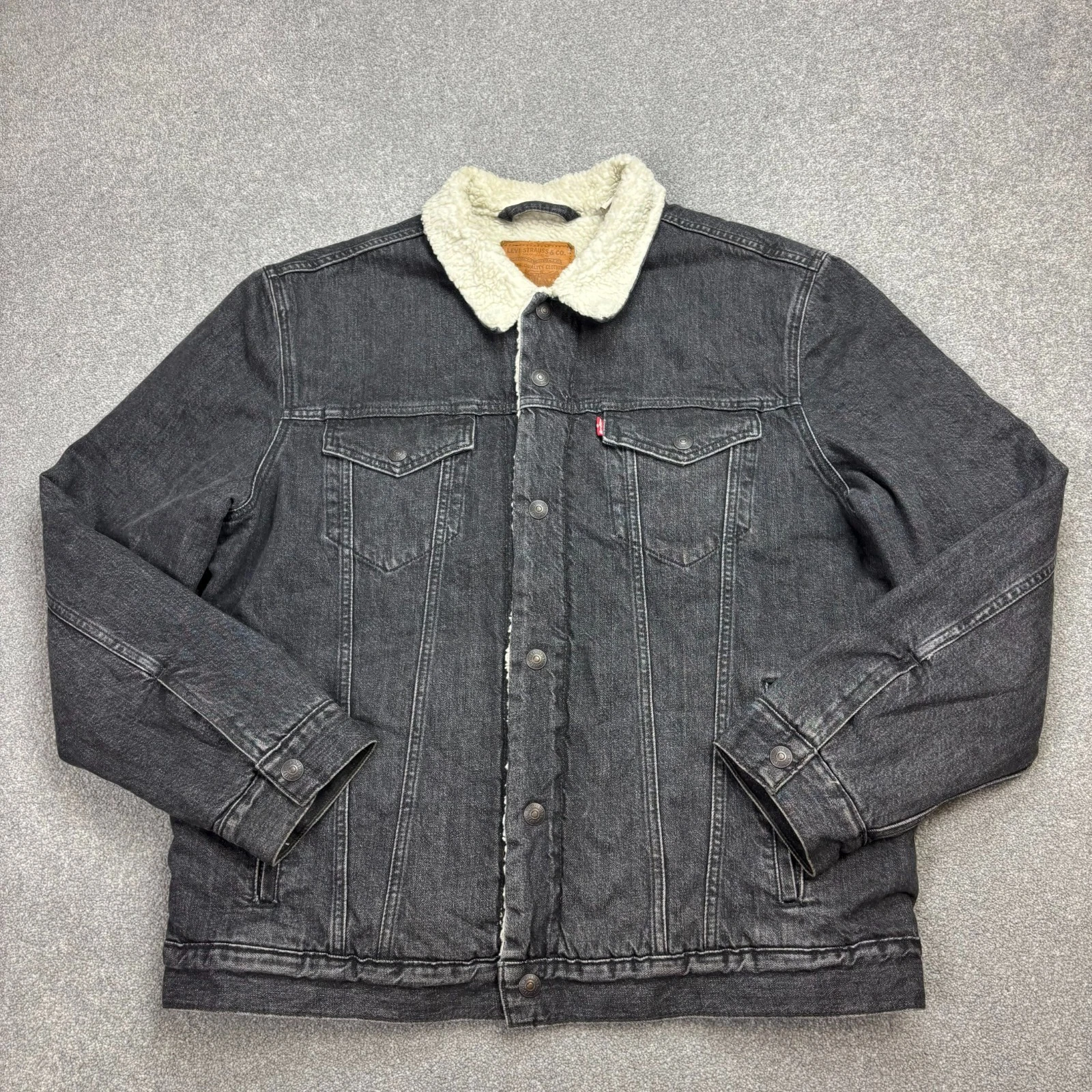 Levis Denim Jacket Adult X Large Grey Sherpa Lined Trucker Red Tab Utility Men