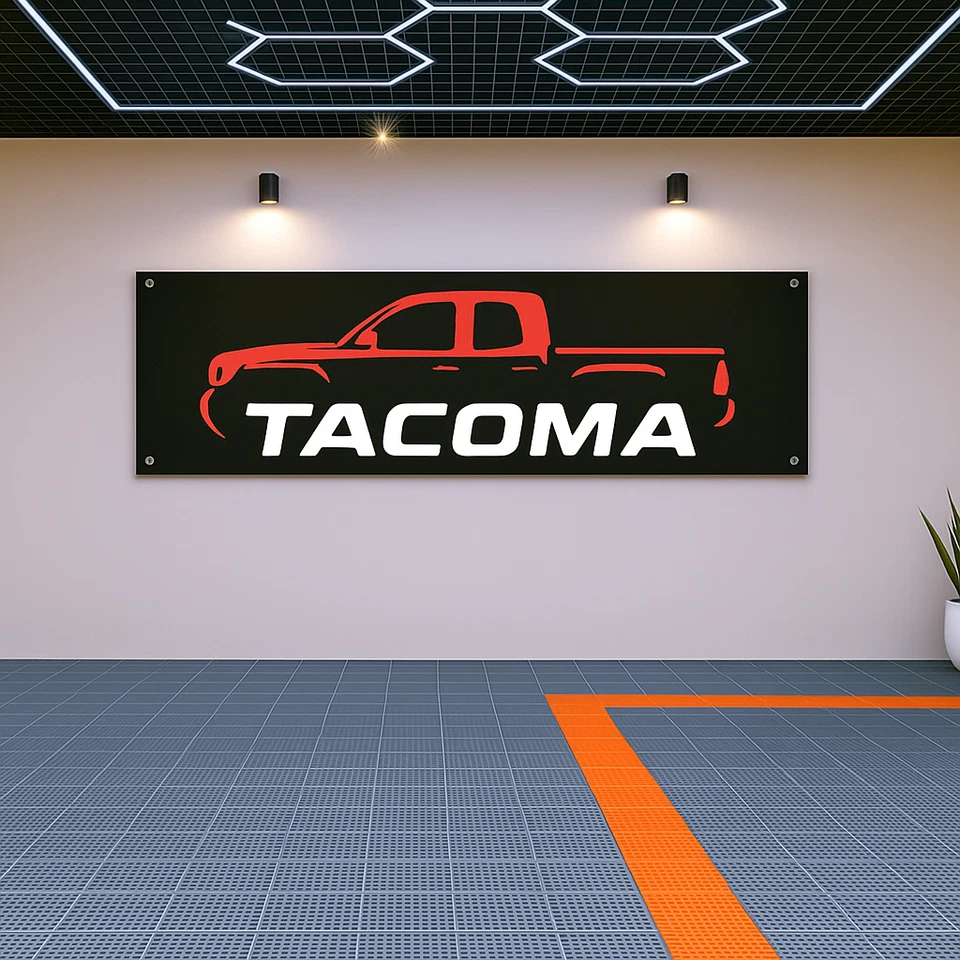 Bandera Tacoma 71x24" - Decoración de pared de cueva de garaje o hombre para ventiladores de camiones Foto 3 de 4