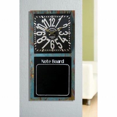 Wanduhr Memo Tafel ''Note Board'' Industrial Design schwarz, Retro Küchen Uhr