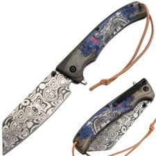 10" DARK FANTASY BLADES CLEAVER STYLE GRAPHIC SPRING ASSISTED FOLDING KNIFE GRAY