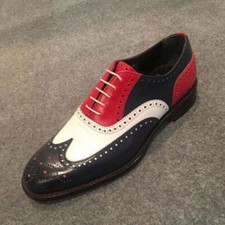 Handmade New Three Tone Wingtip Brogue Lace up Dress Shoes