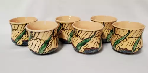 Vintage Hand Thrown, Hand Painted Coffee Espresso Mugs Cups*Set Of 6* 1980* 6oz*