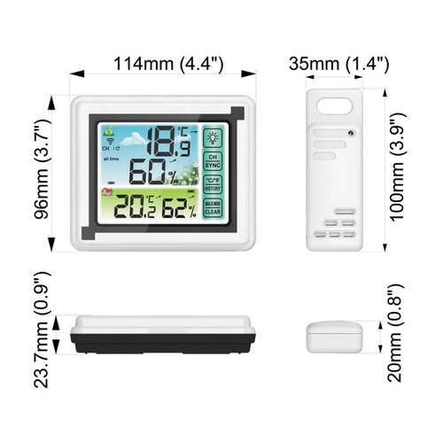 Funk Wetterstation Farbdisplay Thermometer Hygrometer mit 3 Innen Außen Sensor - Bild 12 von 12